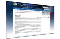 A computer screen with the us department of state 's web page.