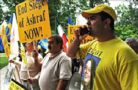 A group of people protesting in the street.